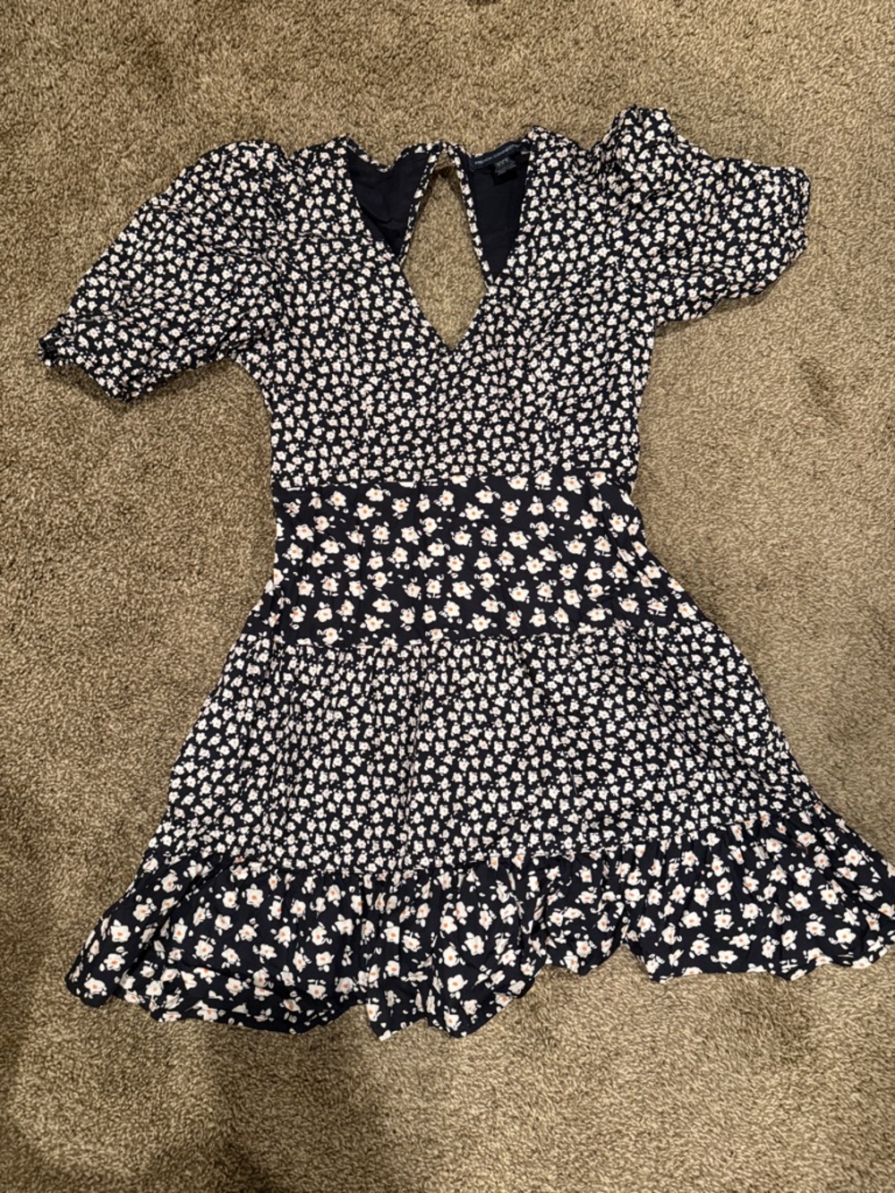 French Connection Navy and Ivory Floral Tiered Dress